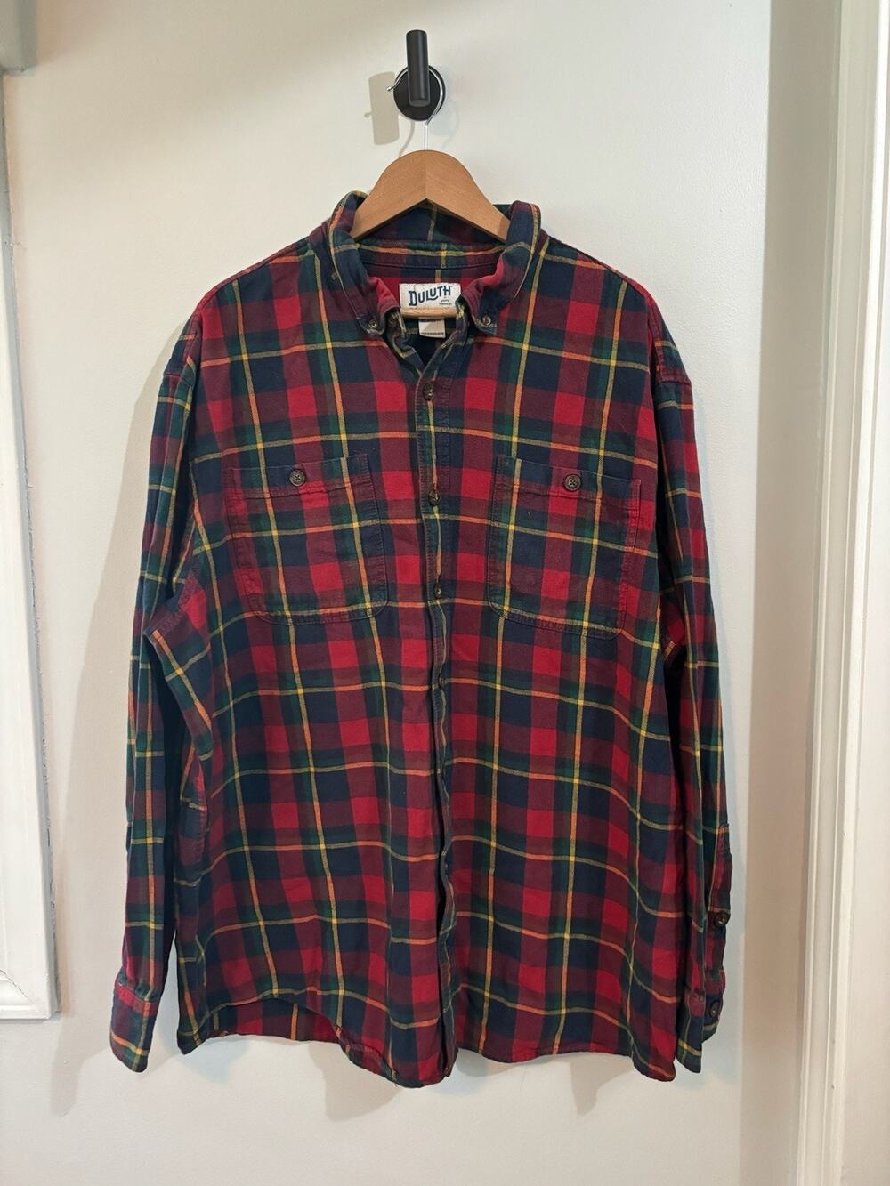Duluth Trading Shirt Mens 2XL Plaid Free Swingin Flannel Relaxed Fit Button Down